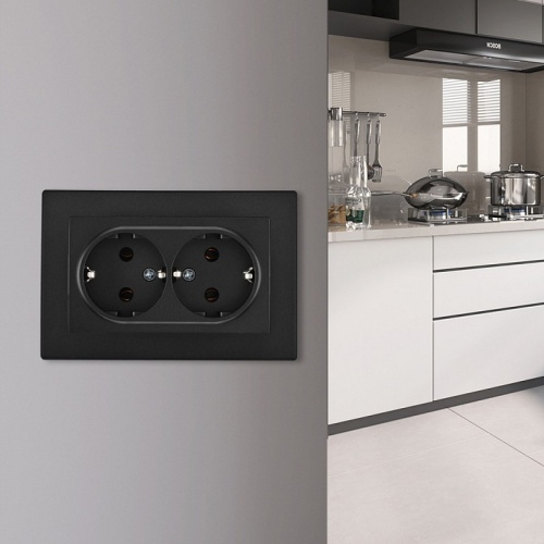 Розетка двойная с заземлением и со шторкой Arte Milano SET06-2 SET06-double-40-2 black в Нижнем Новгороде фото 2