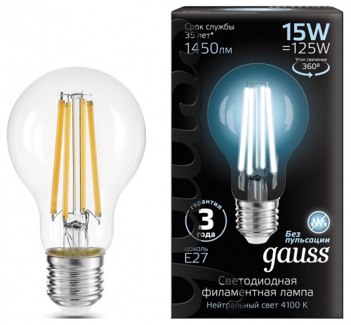 Лампа светодиодная Gauss Filament E27 15Вт 4100K 102902215 в Нижнем Новгороде фото 5