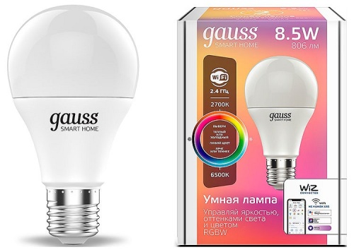 Лампа светодиодная с управлением через Wi-Fi Gauss Smart Home E27 8.5Вт 2700-6500K 1170112 в Нижнем Новгороде
