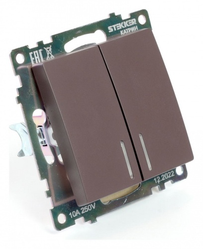 Выключатель двухклавишный с подсветкой без рамки Stekker Катрин 49021 в Нижнем Новгороде фото 5