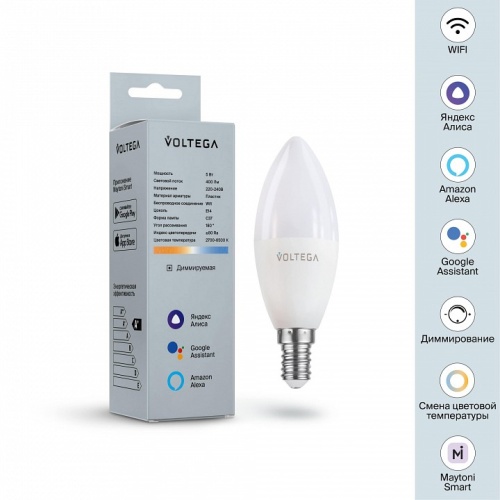 Лампа светодиодная с управлением через Wi-Fi Voltega Wi-Fi bulbs E14 5Вт 2700-6500K 2427 в Арзамасе фото 5