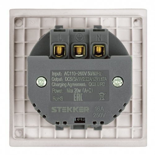Розетка с заземлением и со шторкой и 2хUSB type A и C, без рамки Stekker Мия 50482 в Нижнем Новгороде фото 2