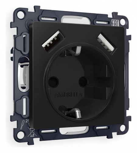 Розетка с заземлением и со шторкой и 2хUSB type A, без рамки Ambrella Volt ALFA MA809010 в Нижнем Новгороде