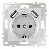 Розетка с заземлением и со шторкой и 2хUSB, без рамки Arte Milano am-206 206.47-1.silver в Нижнем Новгороде
