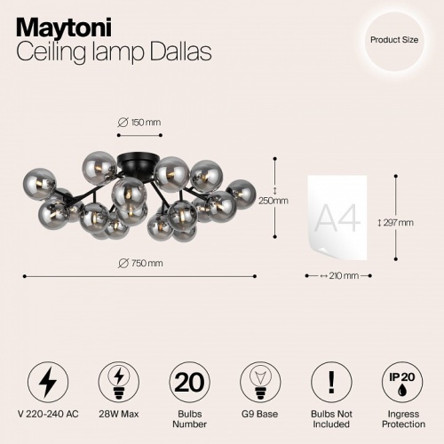 Потолочная люстра Maytoni Dallas MOD545CL-20B в Владивостоке фото 3