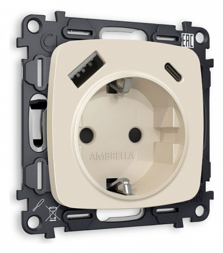 Розетка с заземлением и 2хUSB type A и C, без рамки Ambrella Volt OMEGA MO330010 в Нижнем Новгороде