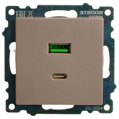 Розетка 2хUSB type A и C без рамки Stekker Катрин 50056 в Нижнем Новгороде