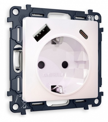 Розетка с заземлением и 2хUSB type A и C, без рамки Ambrella Volt ALFA MA210010 в Нижнем Новгороде