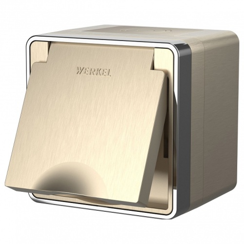 Розетка влагозащищенная с заземлением и со шторками Werkel Gallant (шампань рифленый) W5071210 в Нижнем Новгороде