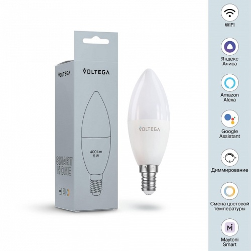 Лампа светодиодная с управлением через Wi-Fi Voltega Wi-Fi bulbs E14 5Вт 2700-6500K 2427 в Тольятти фото 2