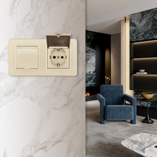 Розетка с заземлением и шторкой, с крышкой Arte Milano SET16-2 SET16-2-41-1x2 shampan в Нижнем Новгороде фото 2