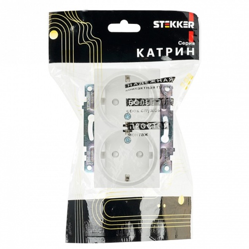 Розетка двойная с заземлением и со шторкой, без рамки Stekker Катрин 39574 в Нижнем Новгороде фото 6