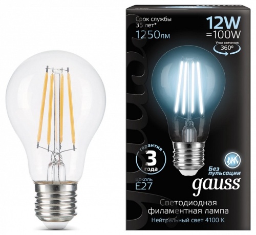 Лампа светодиодная Gauss Filament E27 12Вт 4100K 102902212 в Нижнем Новгороде фото 6