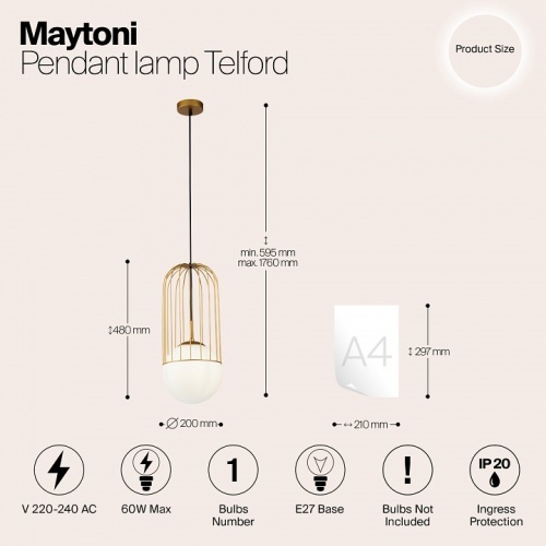 Подвесной светильник Maytoni Telford P363PL-01G в Звенигороде фото 4