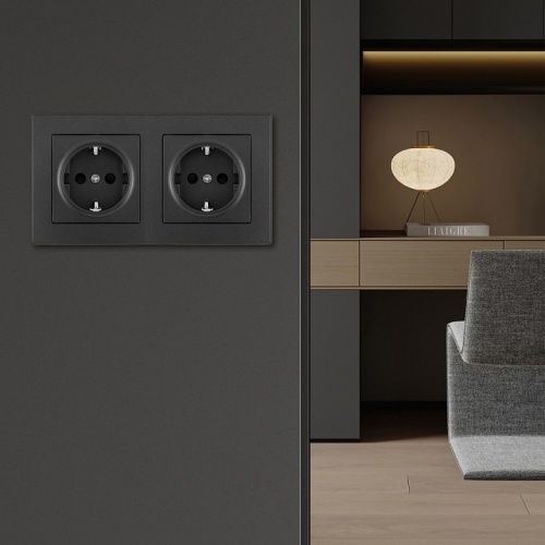 Розетка с заземлением и со шторкой Arte Milano SET06-2 SET06-2-40-1x2 black в Нижнем Новгороде фото 2