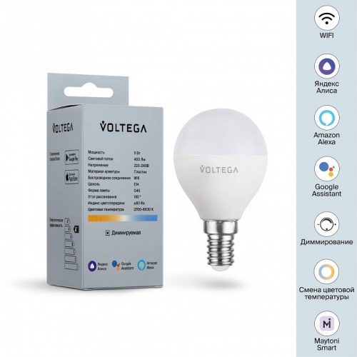 Лампа светодиодная с управлением через Wi-Fi Voltega Wi-Fi bulbs E14 5Вт 2700-6500K 2428 в Петровом Вале фото 6