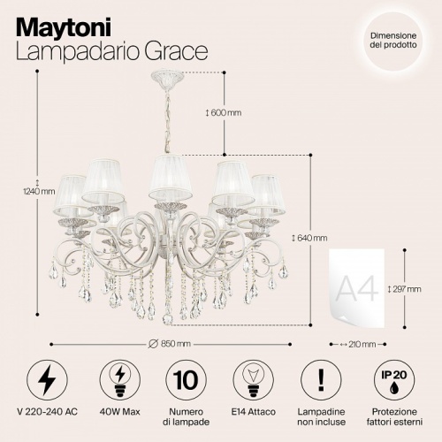 Подвесная люстра Maytoni Grace ARM247-10-G в Дзержинске фото 2