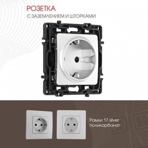 Розетка с заземлением и со шторкой, без рамки Arte Milano am-217 217.40-1.silver в Нижнем Новгороде фото 4