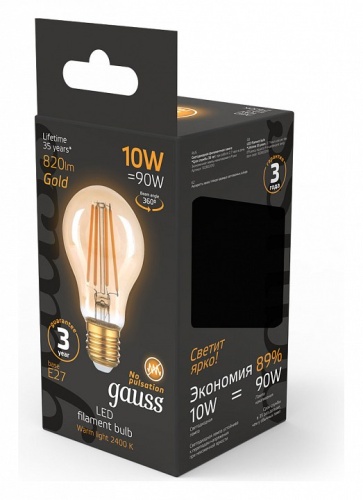 Лампа светодиодная Gauss Filament E27 10Вт 2400K 102802010 в Нижнем Новгороде фото 3
