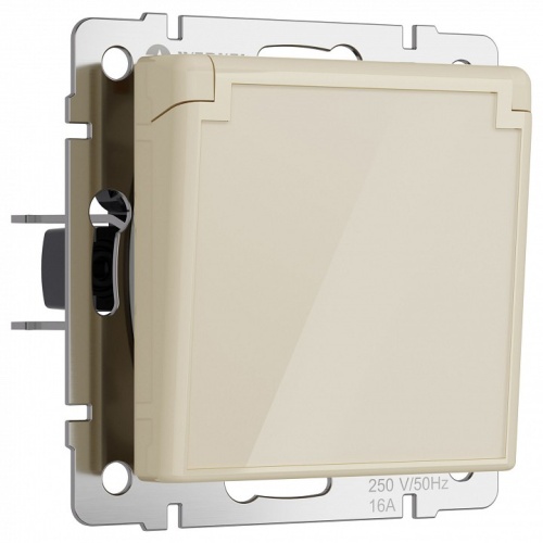 Розетка влагозащищенная с заземлением и со шторками, без рамки с крышкой Werkel айвори акрил W1171243 в Нижнем Новгороде