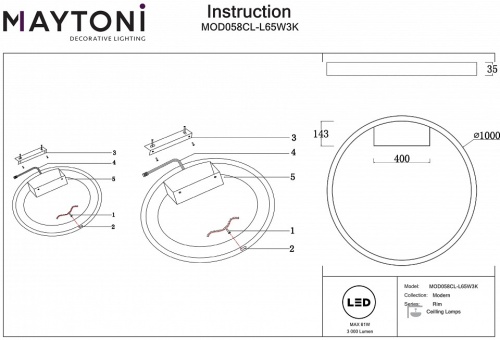 Накладной светильник Maytoni Rim MOD058CL-L65W3K в Сочи фото 2