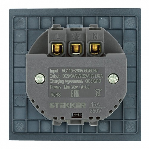 Розетка с заземлением и со шторкой и 2хUSB type A и C, без рамки Stekker Мия 50452 в Нижнем Новгороде фото 5