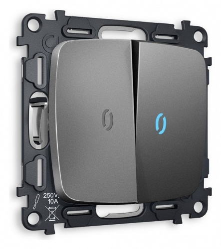 Выключатель проходной двухклавишный с подсветкой без рамки Ambrella Volt OMEGA MO654040 в Нижнем Новгороде