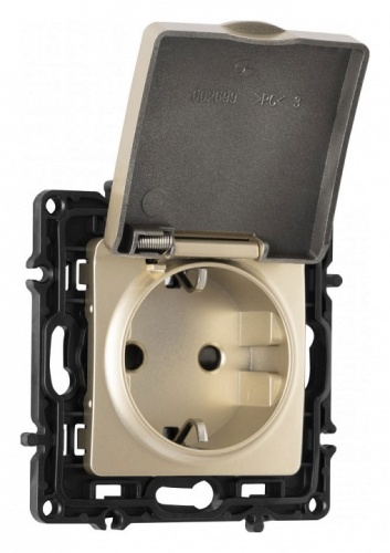 Розетка влагозащищенная с заземлением и со шторкой с крышкой Arte Milano am-217 217.41-1.shampan в Нижнем Новгороде