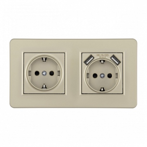 Розетка с заземлением и со шторкой и 2хUSB Arte Milano SET16-2 SET16-2-47-1-40-1 shampan в Нижнем Новгороде
