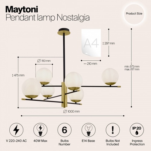 Люстра на штанге Maytoni Nostalgia MOD048PL-06G в Липецке фото 2