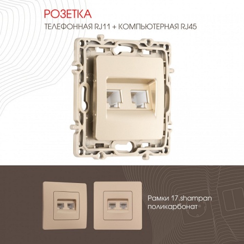 Розетка двойная RJ-11 и Ethernet RJ-45, без рамки Arte Milano am-217 217.44-1.shampan в Нижнем Новгороде фото 4