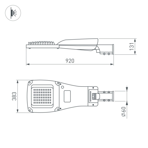 Светильник OXOR-GRES-920х383-240W Day4000 (GR, 150x80 deg, 230V) IP66 (Arlight, -) в Омутнинске