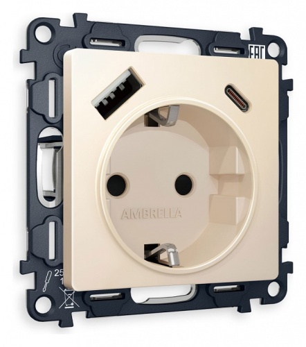 Розетка с заземлением и 2хUSB type A и C, без рамки Ambrella Volt ALFA MA330010 в Нижнем Новгороде