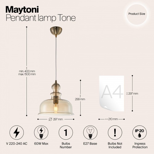 Подвесной светильник Maytoni Tone P001PL-01BZ в Дудинке фото 3