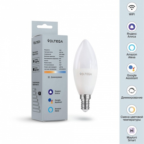 Лампа светодиодная с управлением через Wi-Fi Voltega Wi-Fi bulbs E14 5Вт 2700-6500K 2427 в Краснокамске фото 5