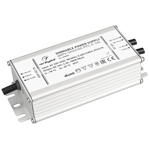 Блок питания ARPV-UH24100-PFC-0-10V (24V, 4.2A, 100W) (Arlight, IP67 Металл, 7 лет) в Белово фото 4