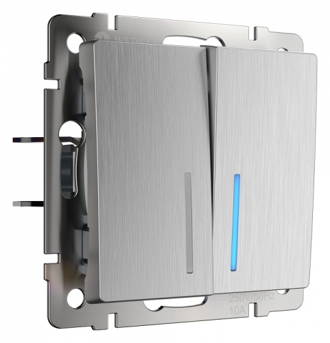 Выключатель проходной двухклавишный с подсветкой без рамки Werkel cеребряный рифленый W1122109 в Нижнем Новгороде