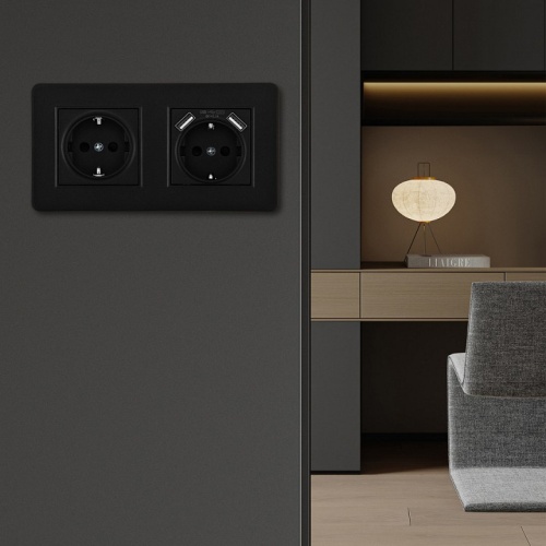 Розетка с заземлением и со шторкой и 2хUSB Arte Milano SET16-2 SET16-2-47-1-40-1 black в Нижнем Новгороде фото 2