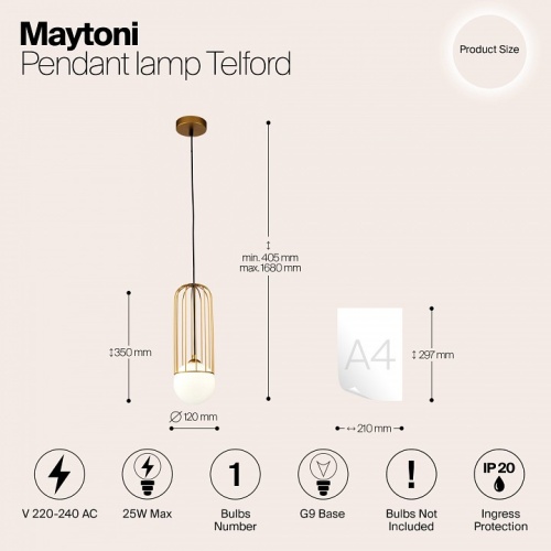 Подвесной светильник Maytoni Telford P361PL-01G в Звенигороде фото 4