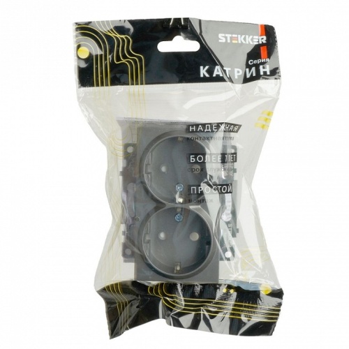 Розетка двойная с заземлением и со шторкой, без рамки Stekker Катрин 49425 в Нижнем Новгороде фото 3