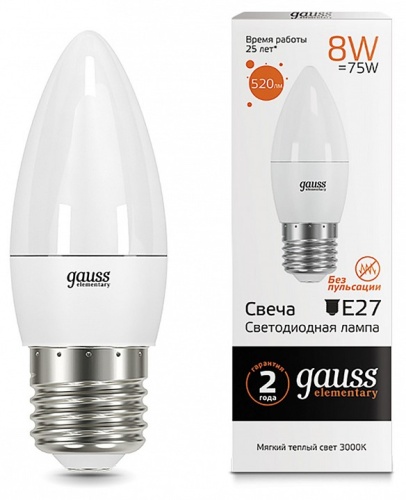 Лампа светодиодная Gauss LED Elementary Candle E27 8Вт 3000K 33218 в Нижнем Новгороде