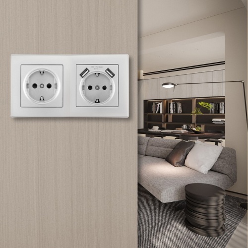 Розетка с заземлением и со шторкой и 2хUSB Arte Milano SET06-2 SET06-2-47-1-40-1 silver в Нижнем Новгороде фото 2