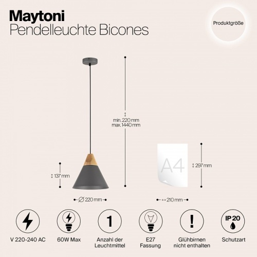 Подвесной светильник Maytoni Bicones P359-PL-220-C в Заречном фото 3