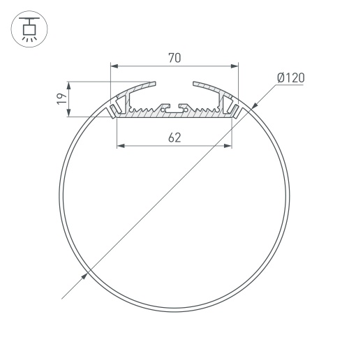 Профиль с экраном SL-ROUND-D120-2500 ANOD+OPAL (Arlight, Алюминий) в Архангельске фото 4