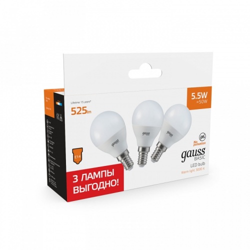 Набор ламп светодиодных Gauss Basic E14 5.5Вт 3000K 10531152T в Нижнем Новгороде фото 3