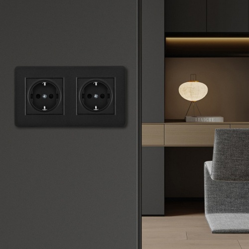 Розетка с заземлением и со шторкой Arte Milano SET16-2 SET16-2-40-1x2 black в Нижнем Новгороде фото 2