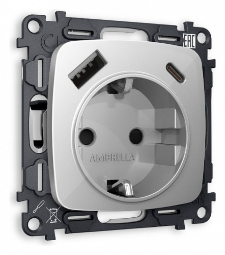 Розетка с заземлением и 2хUSB type A и C, без рамки Ambrella Volt OMEGA MO410010 в Нижнем Новгороде