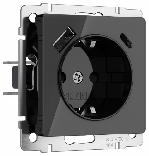 Розетка с заземлением и со шторками и 2хUSB, без рамки Werkel черный акрил W1171748 в Нижнем Новгороде
