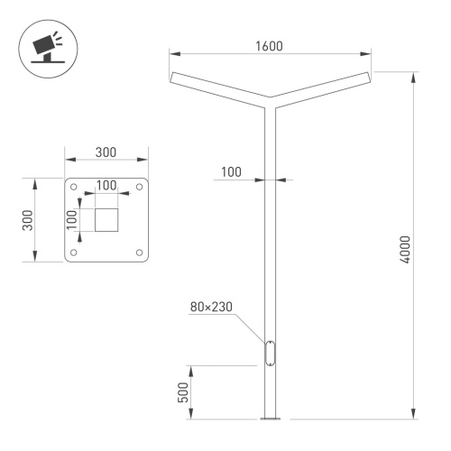 Опора OXOR-STER-Y-2000x100x100-L4000-70W Warm3000 (BK, 230V) IP65 (Arlight, Сталь) в Касимове