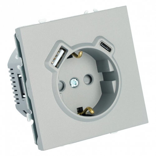 Розетка с заземлением и со шторкой и 2хUSB type A и C, без рамки Stekker Эмили 50219 в Нижнем Новгороде фото 2